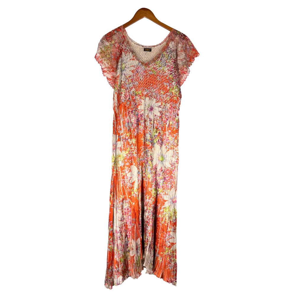 UbU Floral Crinkle Maxi Dress Lace Detail Boho Romantic Festival Summer Size M/L